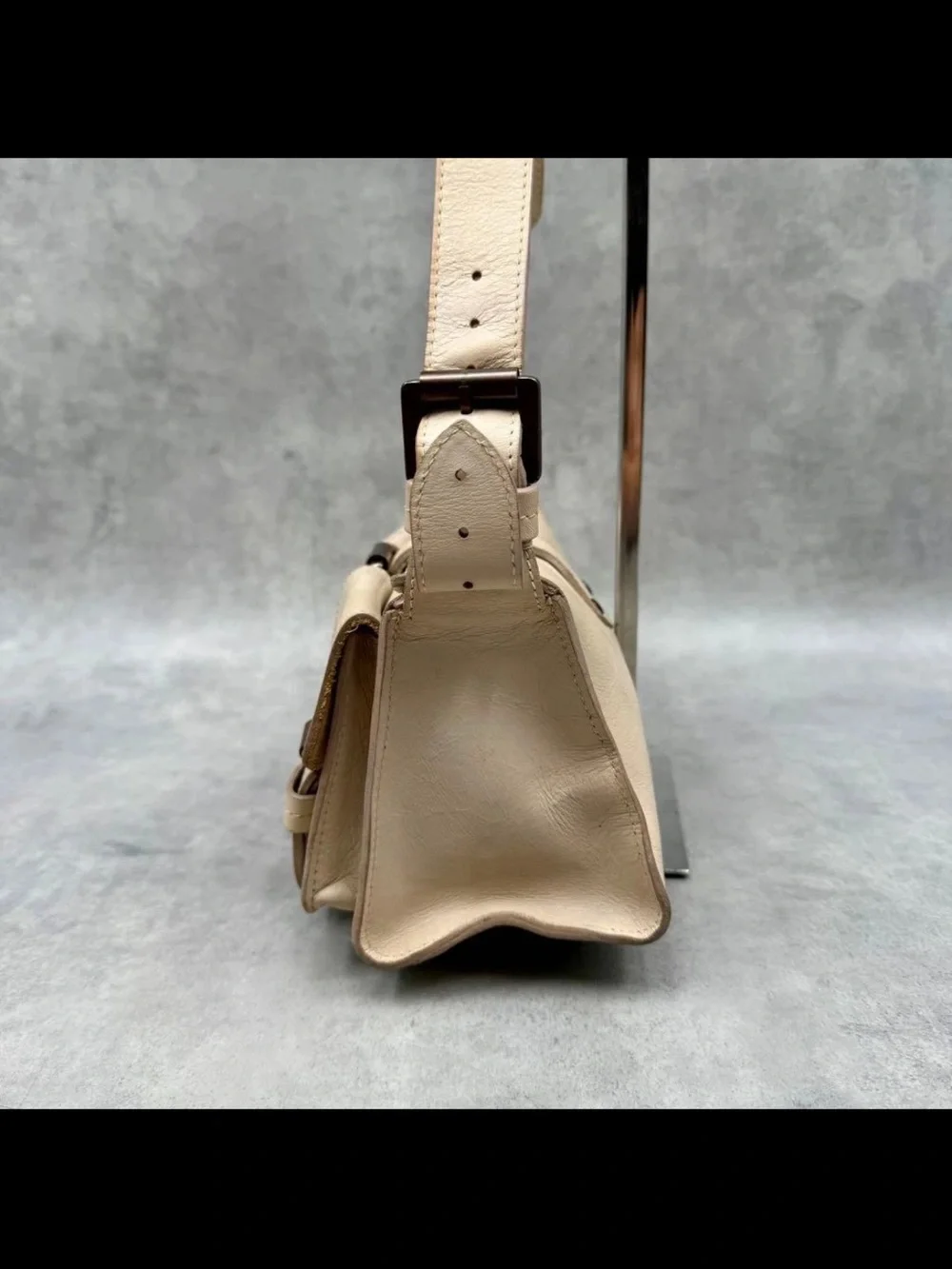 Mulberry Beige Cream Double-Pocket Leather Shoulder Bag